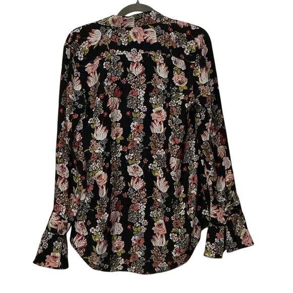 Equipment Femme Silk Floral Stripe Button Front Blouse Black Pink Ivory Size M - Picture 3 of 8